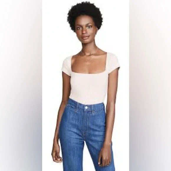 Reformation Bardot Cream Ribbed Short Sleeve Tee - Picture 8 of 8